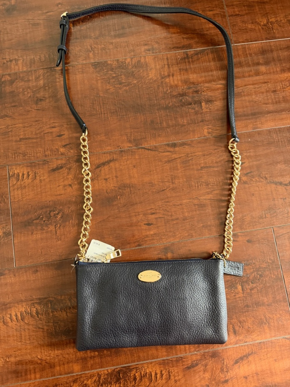 NWT Coach chain pebbled leather quinn crossbody bag chain midnight dark blue - Picture 3 of 6